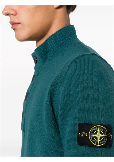 Maglia in misto lana verde acqua con bordo a costine e bottoni STONE ISLAND | 7915540A3V0057